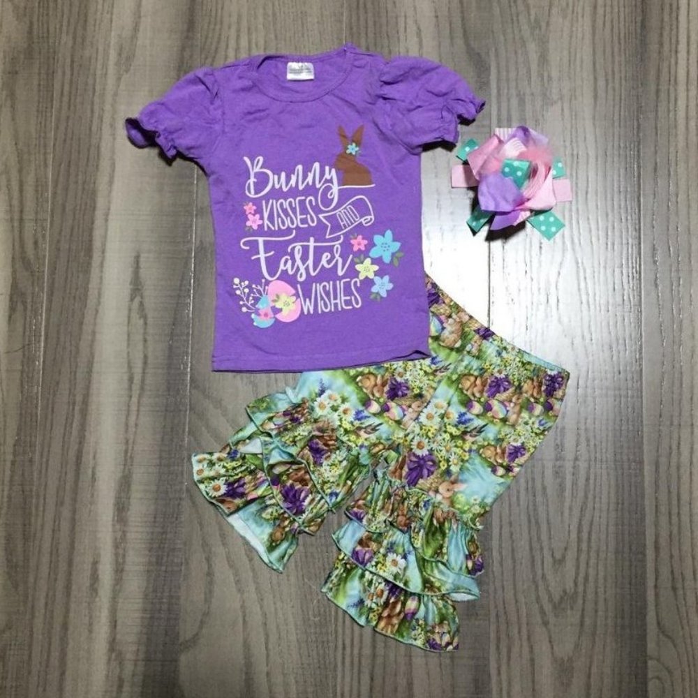 Bunny Kisses Easter Wishes Girls Shorts Outfit Set